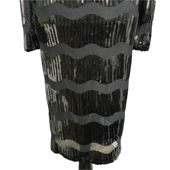 Anthro NANETTE LEPORE Black Wavy Sequin Striped Long Sleeve Dress - Picture 11 of 16